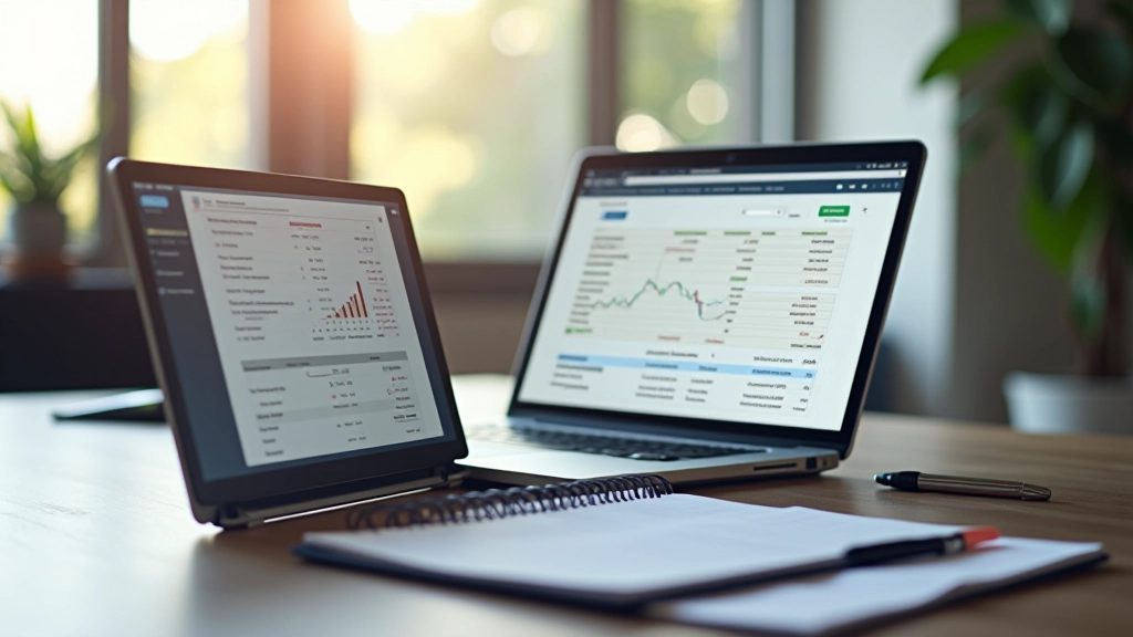Tableau comparatif et calculs de retraite affichés sur un ordinateur portable avec stylo et calculatrice à proximité